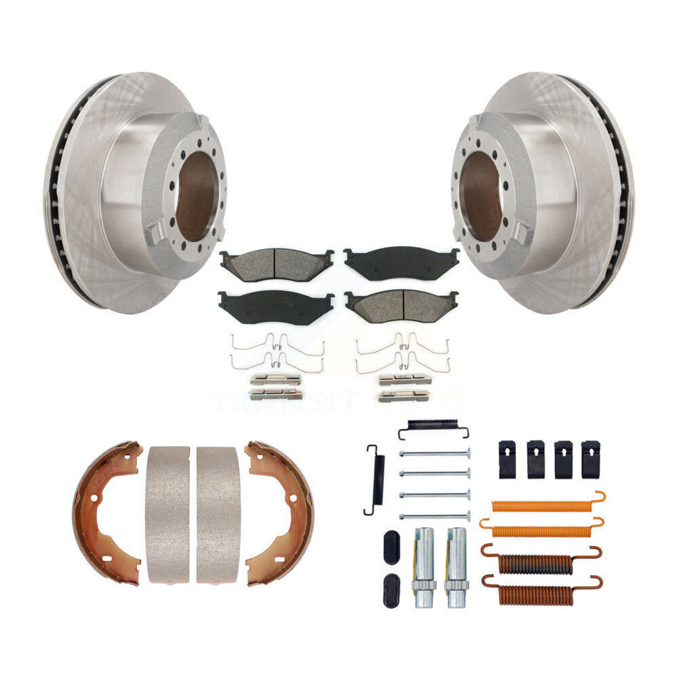Rear Disc Rotors Semi-Metallic Pads Parking Shoes Hardware Kit For Ford F-450 Super Duty K8S-104905