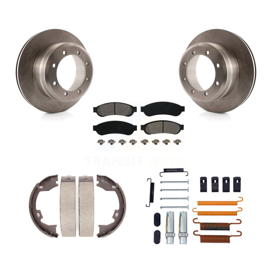 Rear Disc Rotors Semi-Metallic Pads Parking Shoes Hardware Kit For Ford F-350 Super Duty K8S-104909