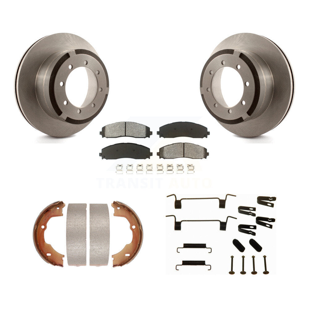 Rear Disc Rotors Semi-Metallic Pads Parking Shoes Hardware Kit For Ford F-450 Super Duty K8S-104918