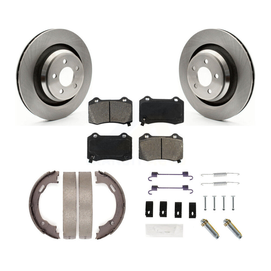 Rear Disc Rotors Semi-Metallic Pads Parking Shoes Hardware Kit For Dodge Charger Chrysler K8S-104921