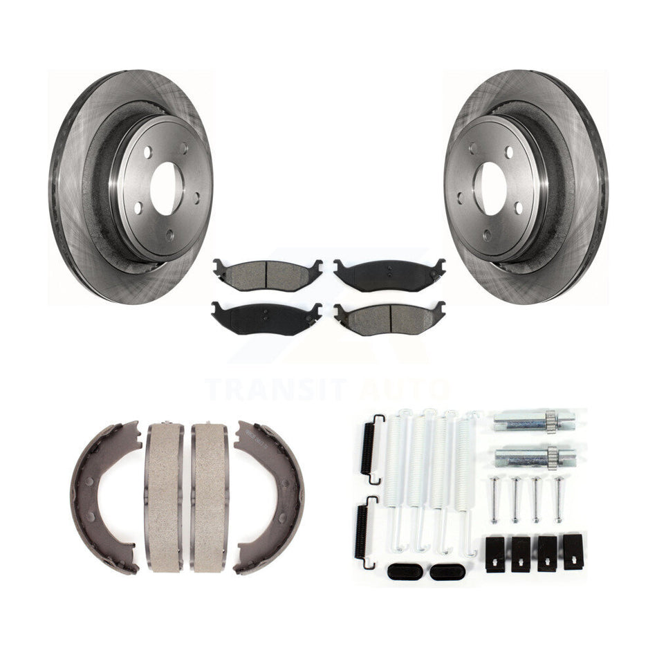 Rear Disc Rotors Semi-Metallic Pads Parking Brake Shoes & Hardware Kit For Dodge Ram 1500 K8S-104938