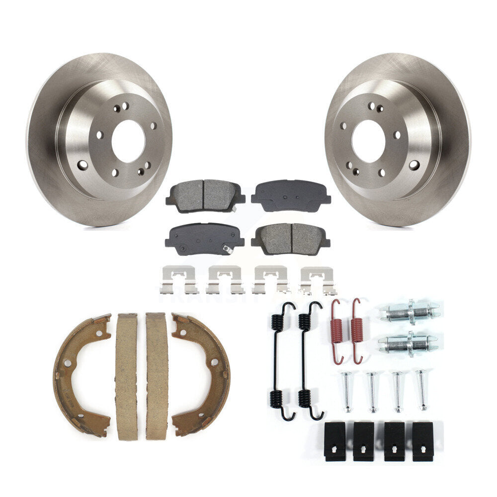 Rear Disc Rotors Semi-Metallic Pads Parking Shoes & Hardware Kit For Hyundai Santa Fe Kia K8S-104951