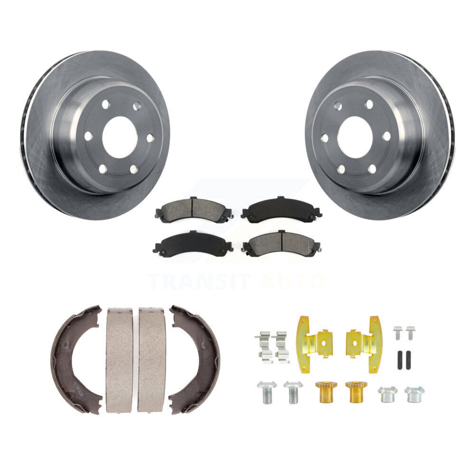 Rear Disc Rotors Semi-Metallic Pads Parking Brake Shoes Hardware Kit For GMC Sierra 1500 K8S-105149