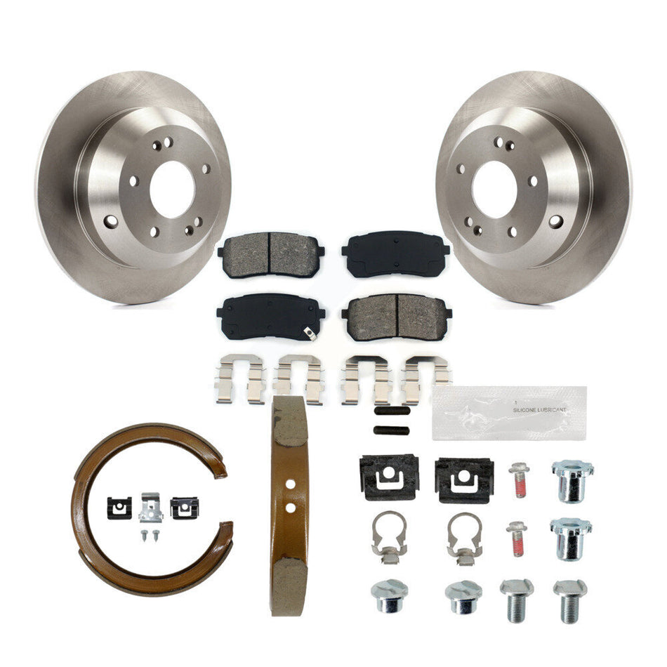 Rear Disc Rotors Semi-Metallic Pads Parking Brake Shoes And Hardware Kit For Kia Sedona K8S-105157