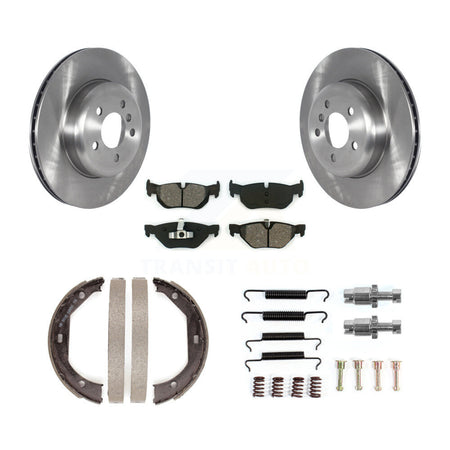 Rear Disc Rotors Semi-Metallic Pads Parking Brake Shoes Hardware Kit For BMW 328i xDrive K8S-105163