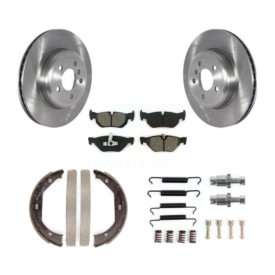 Rear Disc Rotors Semi-Metallic Pads Parking Brake Shoes Hardware Kit For BMW 328i xDrive K8S-105163