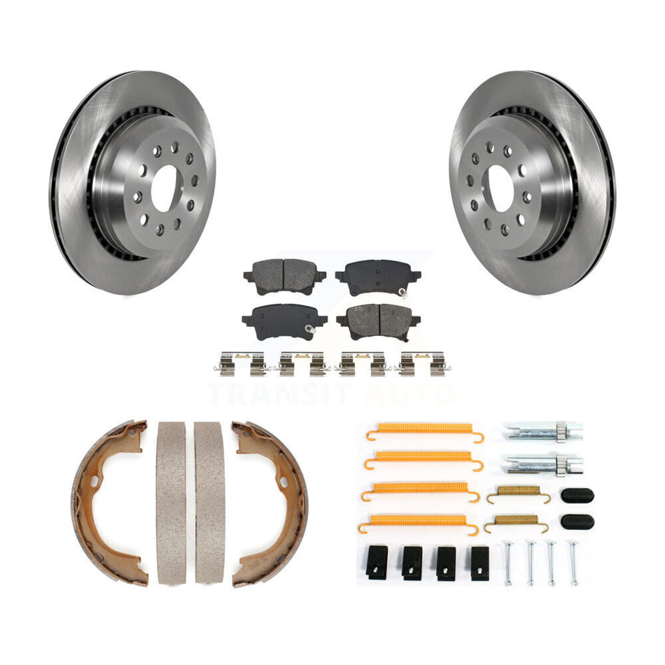 Rear Disc Rotors Semi-Metallic Pads Parking Brake Shoes & Hardware Kit For Jeep Wrangler K8S-105167
