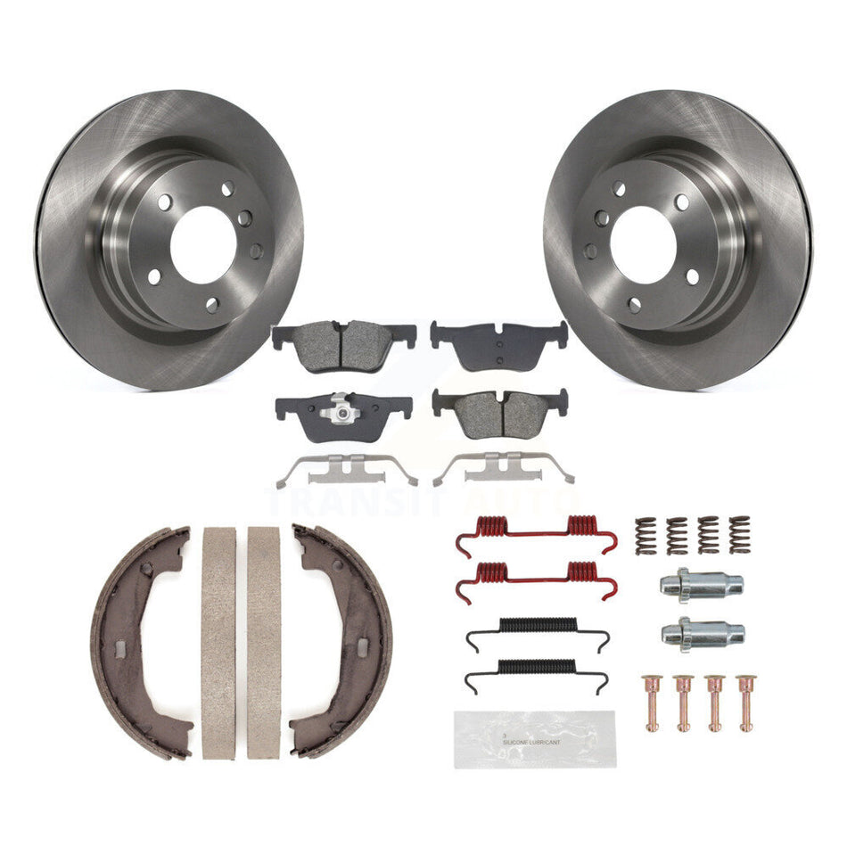 Rear Disc Rotors Semi-Metallic Pads Parking Brake Shoes And Hardware Kit For BMW 328i K8S-105171