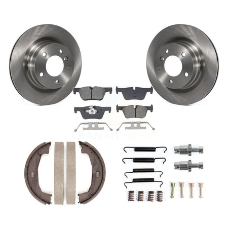 Rear Disc Rotors Semi-Metallic Pads Parking Brake Shoes And Hardware Kit For BMW 328i K8S-105172