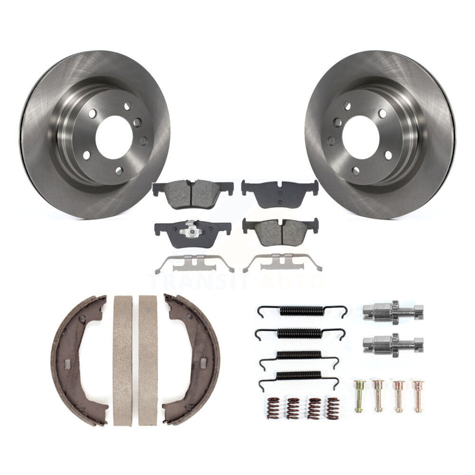 Rear Disc Rotors Semi-Metallic Pads Parking Brake Shoes And Hardware Kit For BMW 328i K8S-105172
