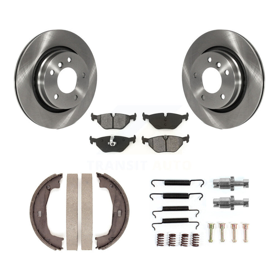Rear Disc Rotors Semi-Metallic Pads Parking Brake Shoes & Hardware Kit For BMW 325i 325Ci K8S-105173