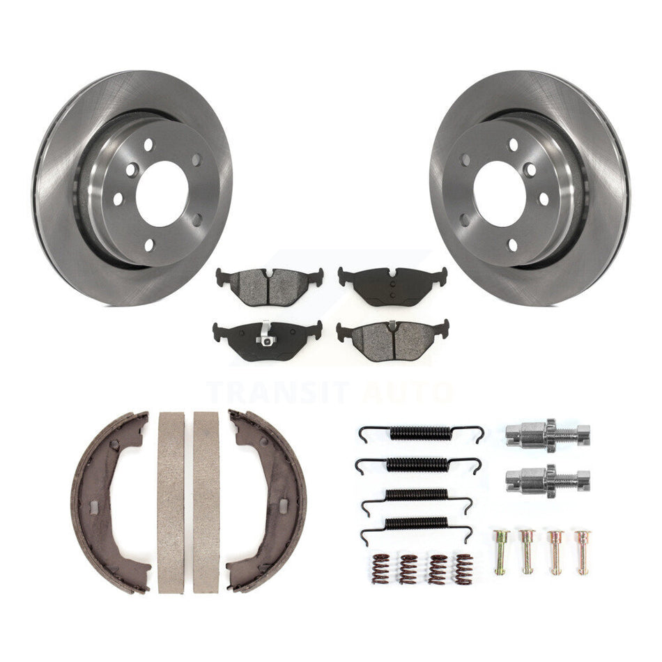 Rear Disc Rotors Semi-Metallic Pads Parking Brake Shoes And Hardware Kit For BMW 320i K8S-105174