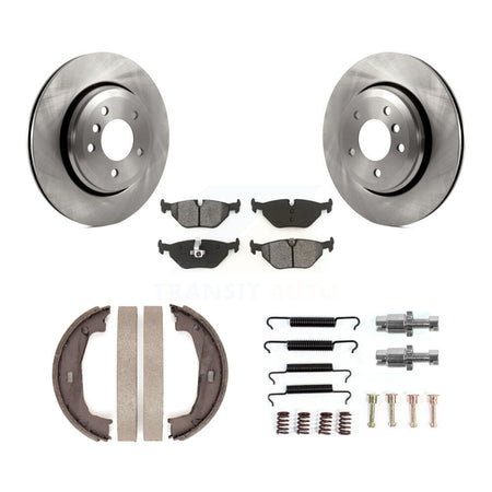 Rear Disc Rotors Semi-Metallic Pads Parking Brake Shoes And Hardware Kit For BMW 320i K8S-105175