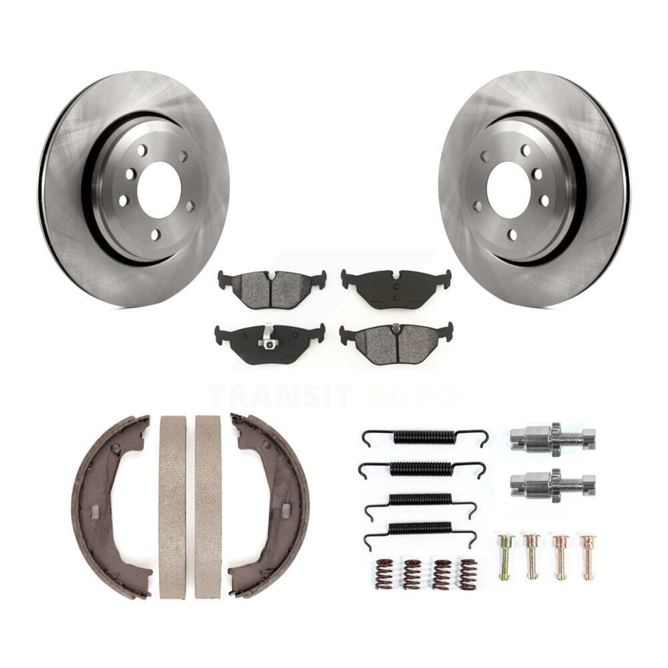 Rear Disc Rotors Semi-Metallic Pads Parking Brake Shoes And Hardware Kit For BMW 320i K8S-105175