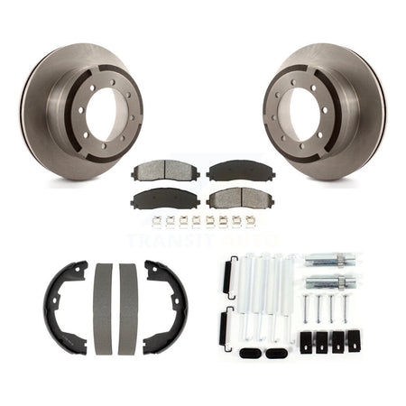 Rear Disc Rotors Semi-Metallic Pads Parking Shoes Hardware Kit For Ford F-350 Super Duty K8S-105180