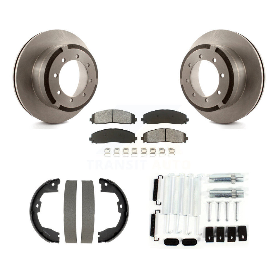 Rear Disc Rotors Semi-Metallic Pads Parking Shoes Hardware Kit For Ford F-350 Super Duty K8S-105180