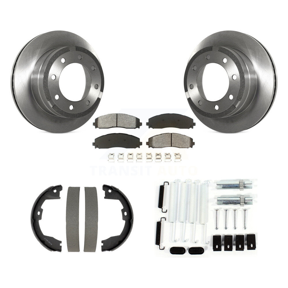Rear Disc Rotors Semi-Metallic Pads Parking Shoes Hardware Kit For Ford F-350 Super Duty K8S-105181