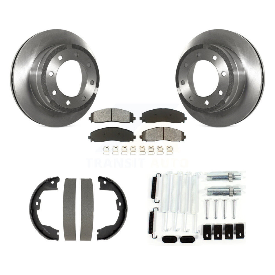 Rear Disc Rotors Semi-Metallic Pads Parking Shoes Hardware Kit For Ford F-350 Super Duty K8S-105181