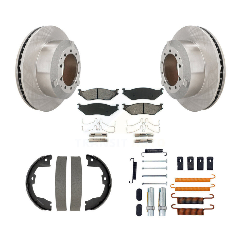 Rear Disc Rotors Semi-Metallic Pads Parking Shoes Hardware Kit For Ford F-450 Super Duty K8S-105182