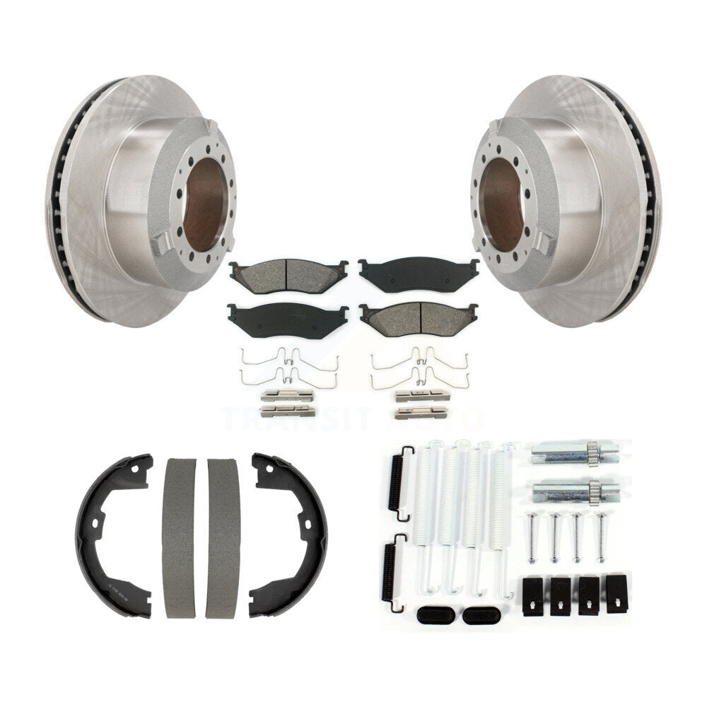 Rear Disc Rotors Semi-Metallic Pads Parking Shoes Hardware Kit For Ford F-450 Super Duty K8S-105183
