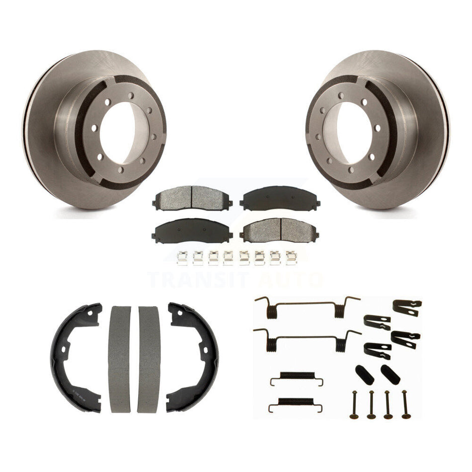 Rear Disc Rotors Semi-Metallic Pads Parking Shoes Hardware Kit For Ford F-450 Super Duty K8S-105185