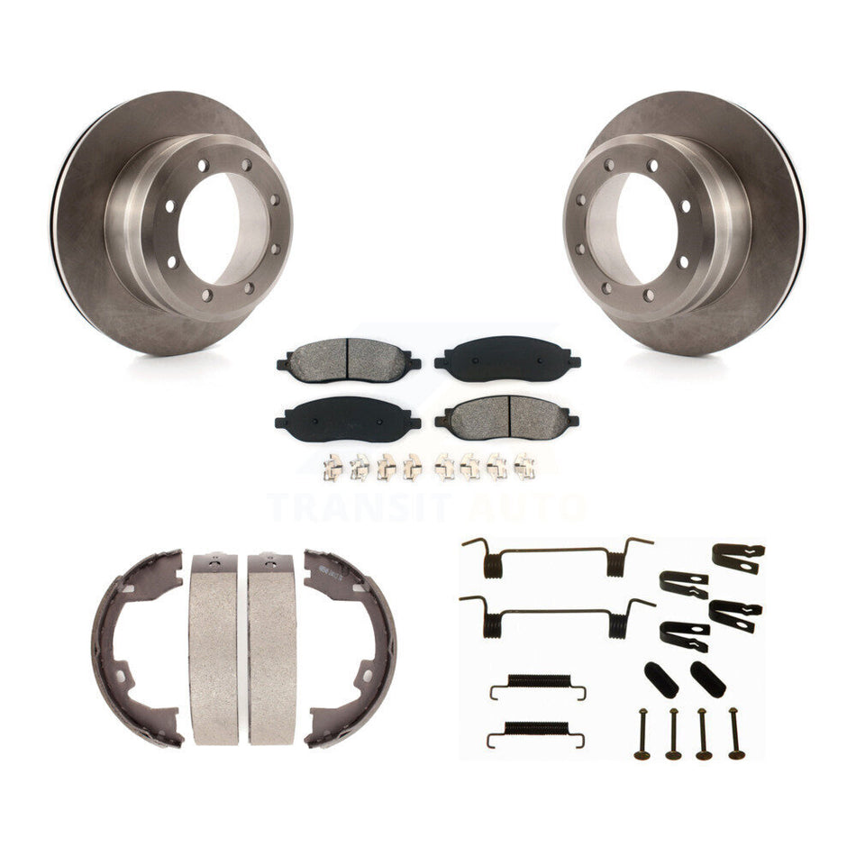 Rear Disc Rotors Semi-Metallic Pads Parking Shoes Hardware Kit For Ford F-250 Super Duty K8S-105192