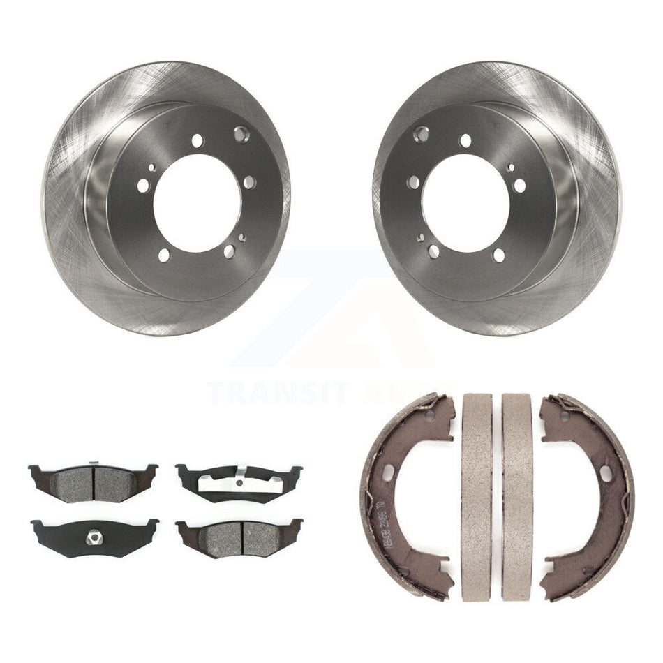 Rear Disc Rotors Semi-Metallic Pads Parking Shoes Kit For Dodge Stratus rear brakes K8S-105209