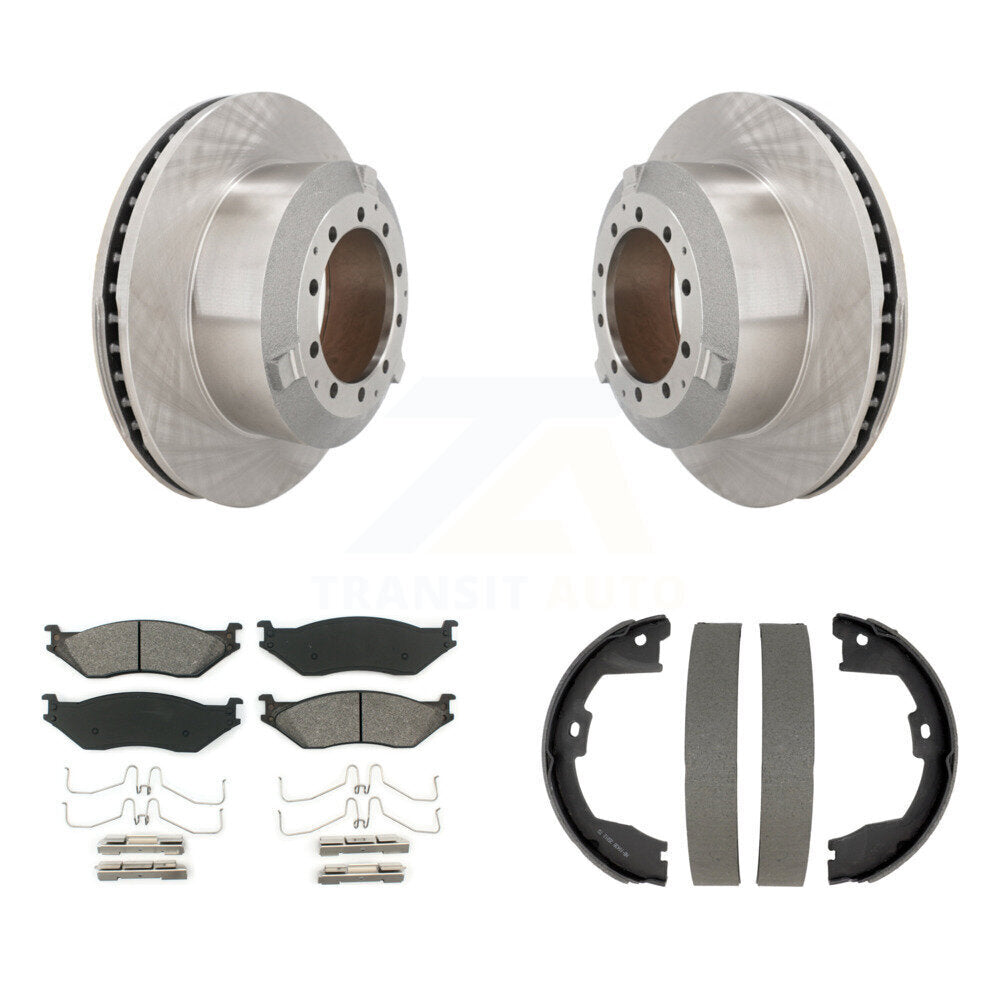 Rear Disc Rotors Semi-Metallic Pads And Parking Brake Shoes Kit For Ford F-450 Super Duty K8S-105216
