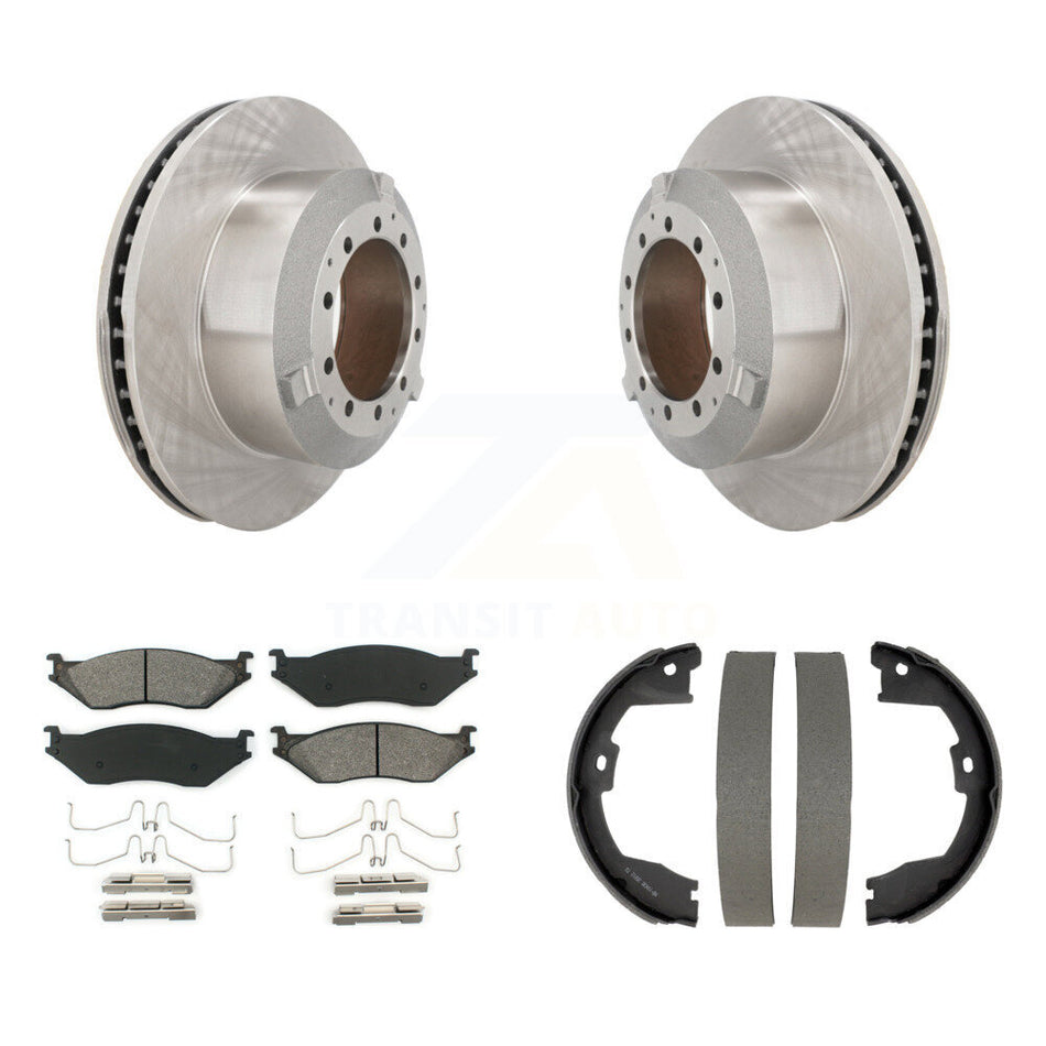Rear Disc Rotors Semi-Metallic Pads And Parking Brake Shoes Kit For Ford F-450 Super Duty K8S-105216