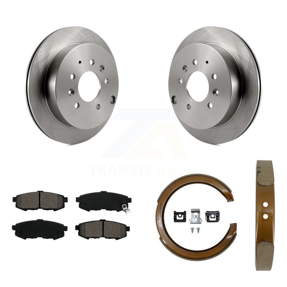 Rear Disc Rotors Semi-Metallic Pads And Parking Brake Shoes Kit For 2004-2006 Mazda MPV K8S-105218