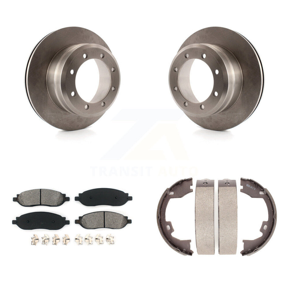 Rear Disc Rotors Semi-Metallic Pads And Parking Brake Shoes Kit For Ford F-250 Super Duty K8S-105222