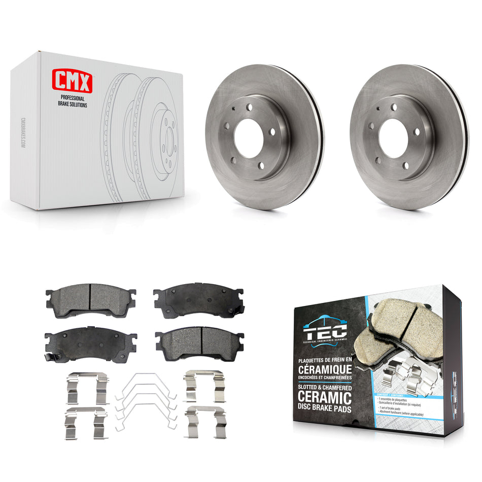 Front Disc Brake Rotors And Ceramic Pads Kit For 2002 Mazda 626 2.5L with Drum rear brakes K8T-100323