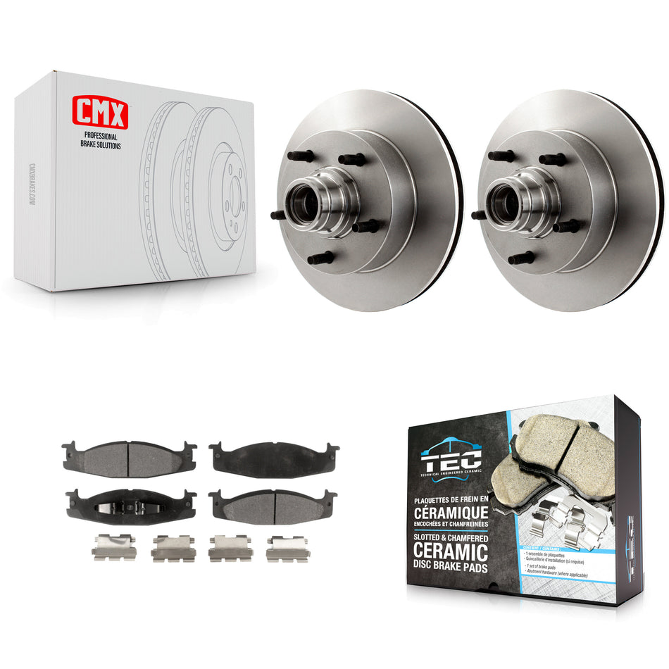 Front Disc Brake Rotors Hub Assembly And Ceramic Pads Kit For Ford E-150 Econoline Club Wagon K8T-100720