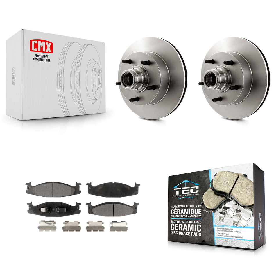 Front Disc Brake Rotors Hub Assembly And Ceramic Pads Kit For Ford E-150 Econoline Club Wagon K8T-100720