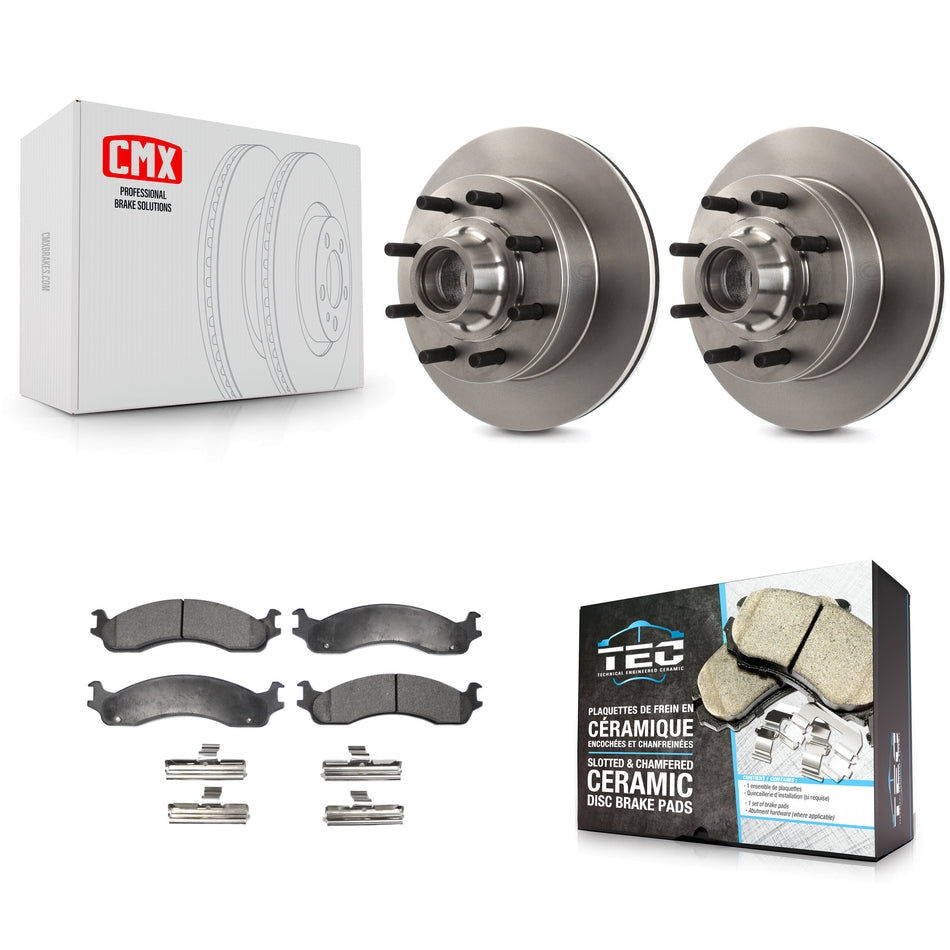 Front Disc Brake Rotors Hub Assembly And Ceramic Pads Kit For Ford F-350 F-250 E-250 Econoline E-350 Club Wagon Super Duty K8T-100721