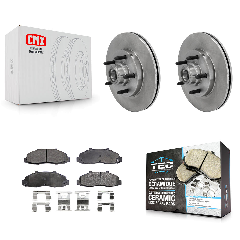Front Disc Brake Rotors Hub Assembly And Ceramic Pads Kit For 2002-2003 Lincoln Blackwood K8T-100739