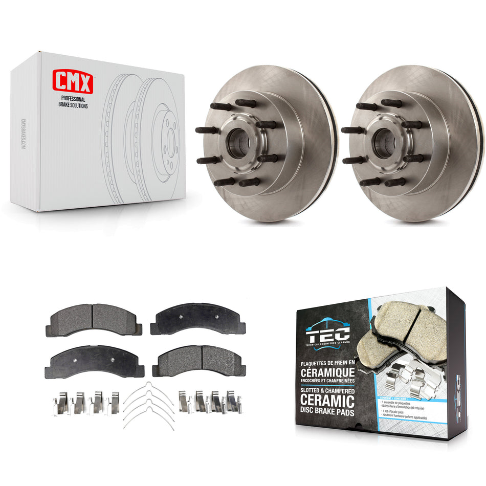 Front Disc Brake Rotors Hub Assembly And Ceramic Pads Kit For 2005 Ford Excursion RWD K8T-100747