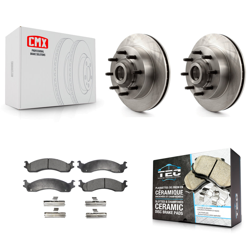 Front Disc Brake Rotors Hub Assembly And Ceramic Pads Kit For Dodge Ram 2500 3500 Van B3500 B2500 K8T-100762