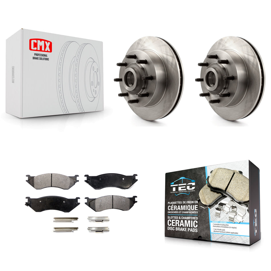 Front Disc Brake Rotors Hub Assembly And Ceramic Pads Kit For 1999 Dodge Ram 1500 Van With 4000 Lb Axle K8T-100763