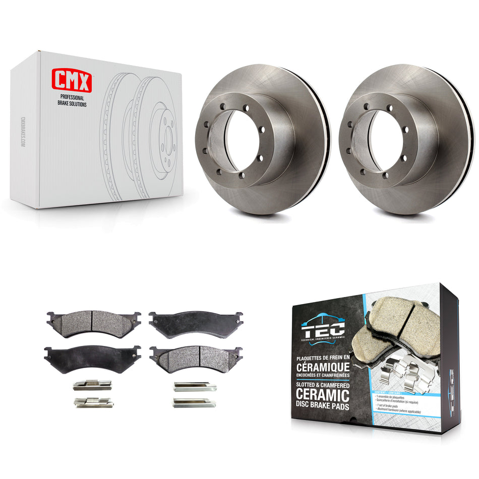 Rear Disc Brake Rotors And Ceramic Pads Kit For 1999-2001 Ford E-350 Super Duty With Dual Wheels Driveline Mounted Parking K8T-101702