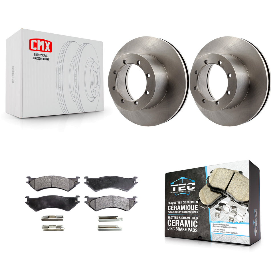 Rear Disc Brake Rotors And Ceramic Pads Kit For 1999-2001 Ford E-350 Super Duty With Dual Wheels Driveline Mounted Parking K8T-101702