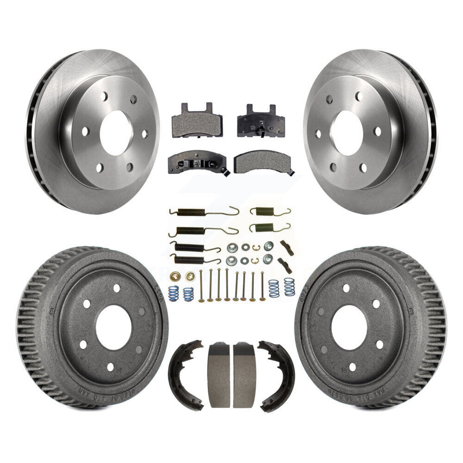 Front Rear Disc Brake Rotors Ceramic Pads And Drum Kit (7Pc) For 1995-1997 GMC Yukon 2 doors with 4WD DIESEL engine With 11" Diameter K8T-102376