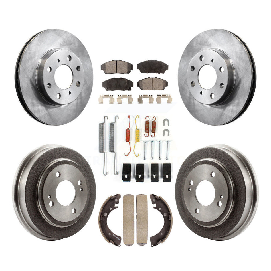 Front Rear Disc Brake Rotors Ceramic Pads And Drum Kit (7Pc) For 1994-1995 Honda Civic EX with Sedan Automatic transmission Non-ABS K8T-102440
