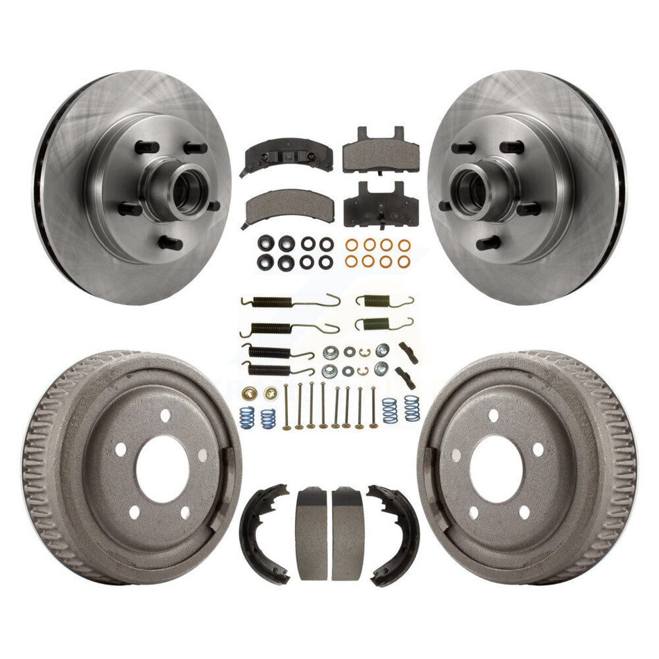 Front Rear Disc Brake Rotors Hub Assembly Ceramic Pads And Drum Kit (7Pc) For 1995-1997 GMC Yukon RWD with GAS engine With 11" Diameter K8T-102533