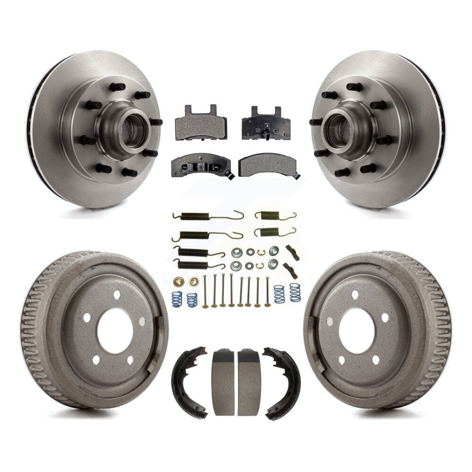 Front Rear Disc Brake Rotors Hub Assembly Ceramic Pads And Drum Kit (7Pc) For 1995-1997 GMC Yukon RWD with DIESEL engine With 11" Diameter K8T-102536