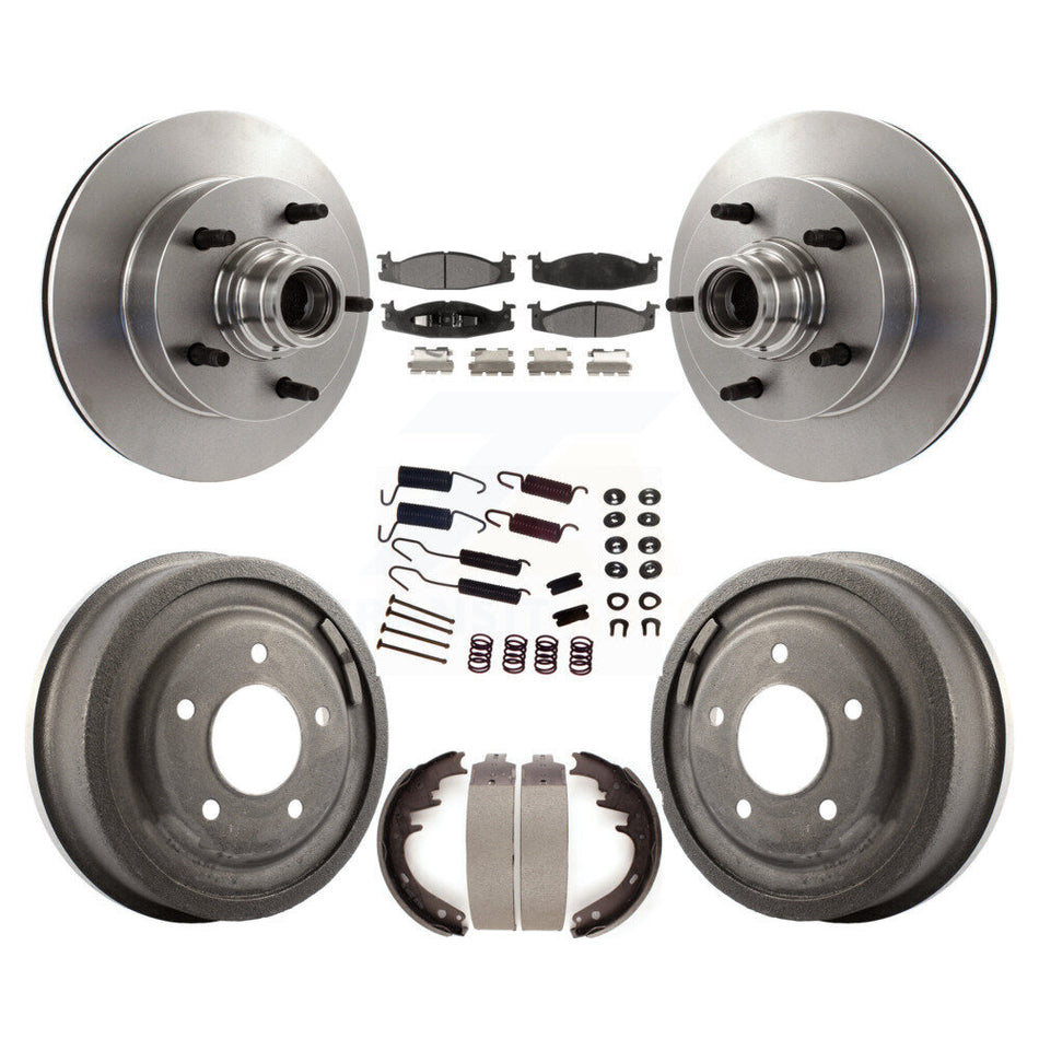 Front Rear Disc Brake Rotors Hub Assembly Ceramic Pads And Drum Kit (7Pc) For Ford F-150 E-150 Econoline K8T-102541