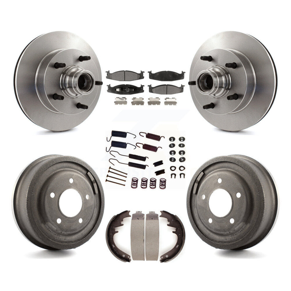 Front Rear Disc Brake Rotors Hub Assembly Ceramic Pads And Drum Kit (7Pc) For Ford F-150 E-150 Econoline K8T-102541