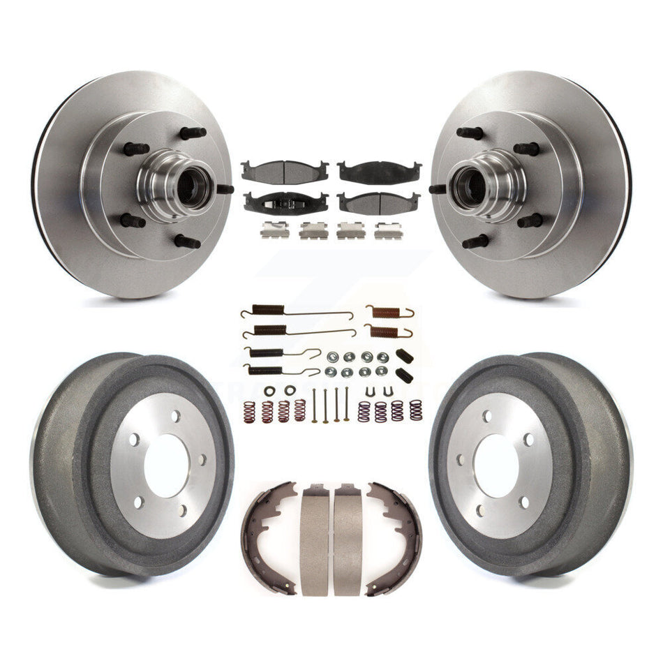 Front Rear Disc Brake Rotors Hub Assembly Ceramic Pads And Drum Kit (7Pc) For 2000-2001 Ford E-150 Econoline 2-Wheel ABS K8T-102543