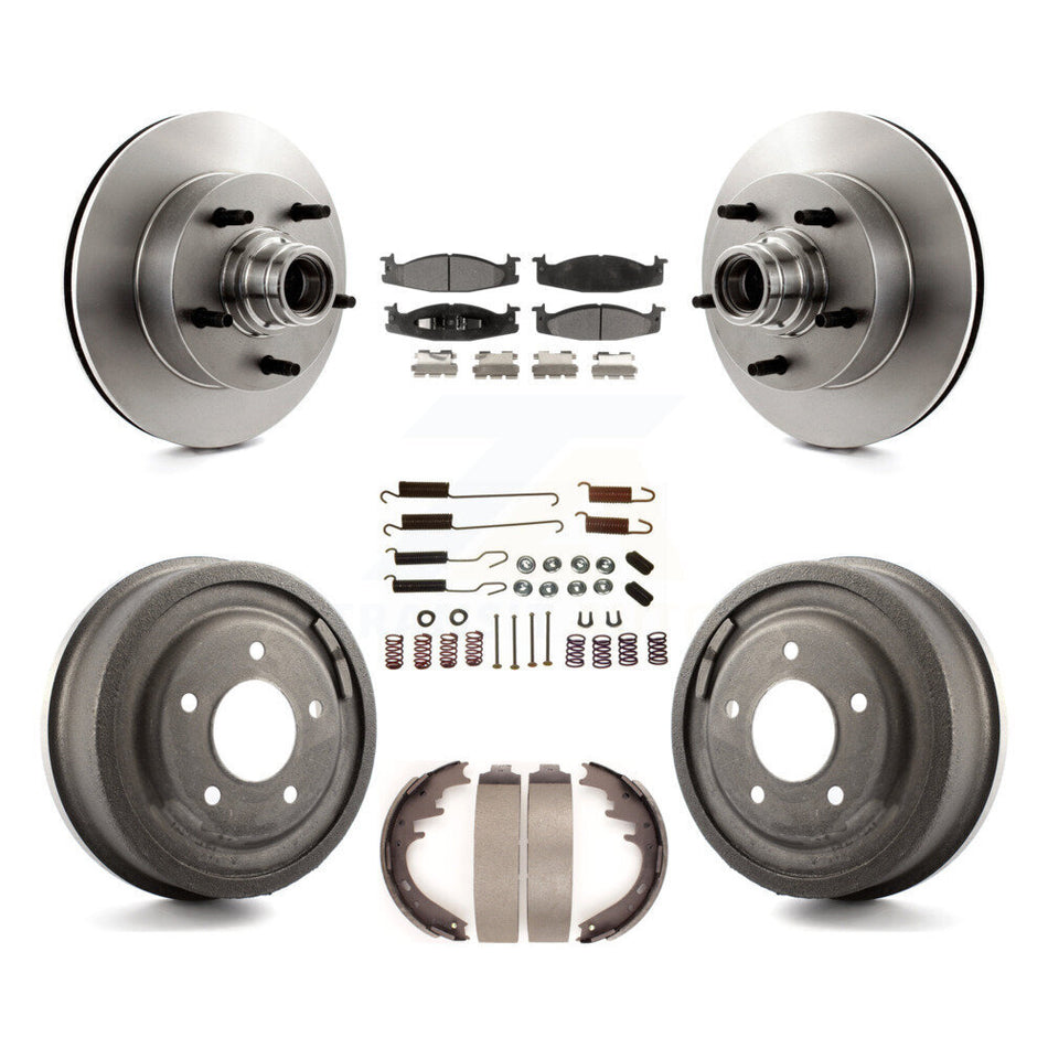 Front Rear Disc Brake Rotors Hub Assembly Ceramic Pads And Drum Kit (7Pc) For 1997-1999 Ford E-150 Econoline Club Wagon K8T-102545