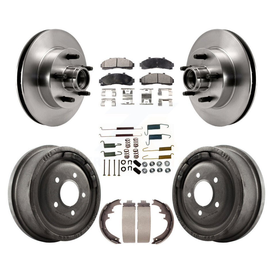 Front Rear Disc Brake Rotors Hub Assembly Ceramic Pads And Drum Kit (7Pc) For Ford Ranger Mazda B2500 B3000 B4000 With 10" Diameter K8T-102549